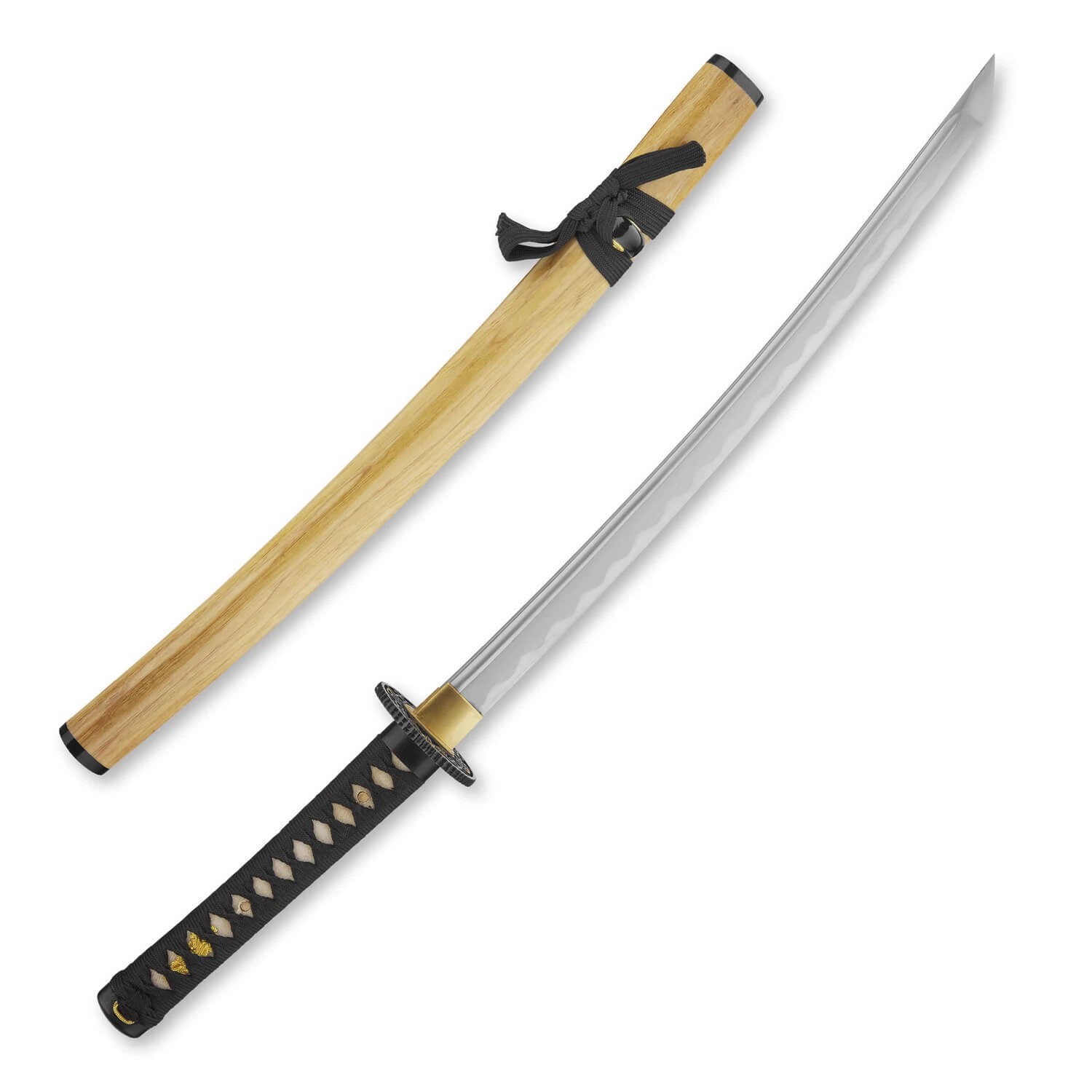 foto Kawashima Wakizashi Nobunaga 1,60 Shaku, uhl�kov� ocel AISI 1045, le�t�n� imitace hamonu, Yokote